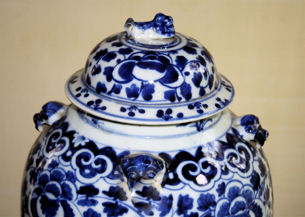 Chinese Export Blue & White Flowered Vine Baluster Jar