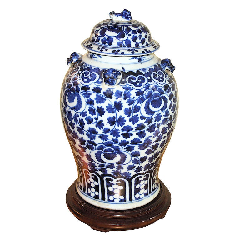 Chinese Export Blue 
White Flowered Vine Baluster Jar