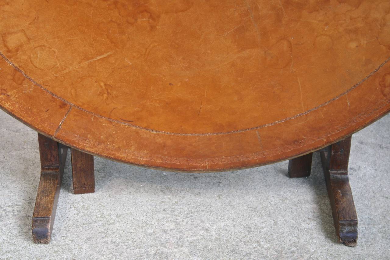 Hand-Crafted French Leather Top Wine Tasting Table For Sale