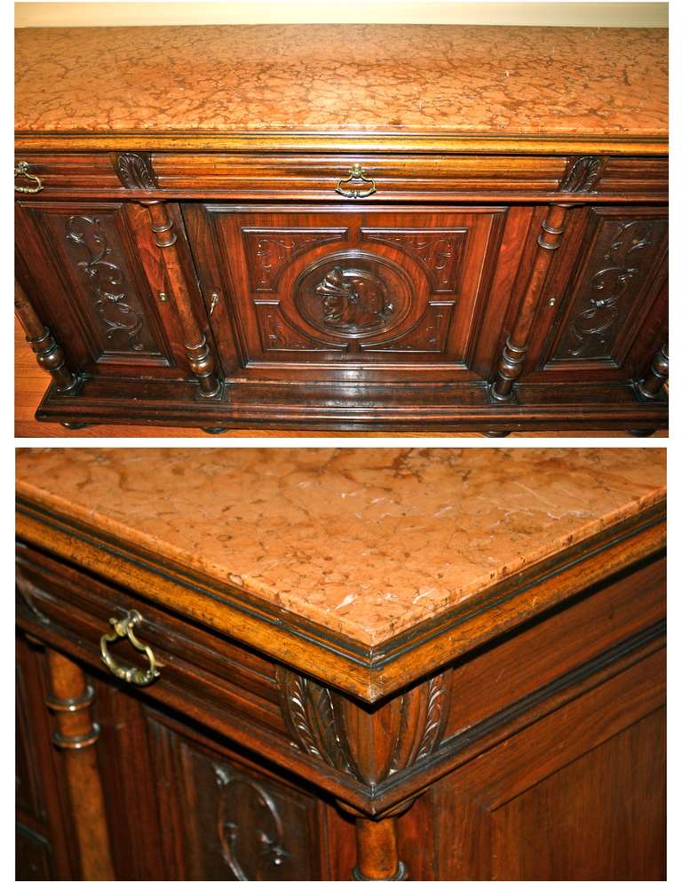 Mahogany Renaissance Revival Marble-Topped Credenza For Sale