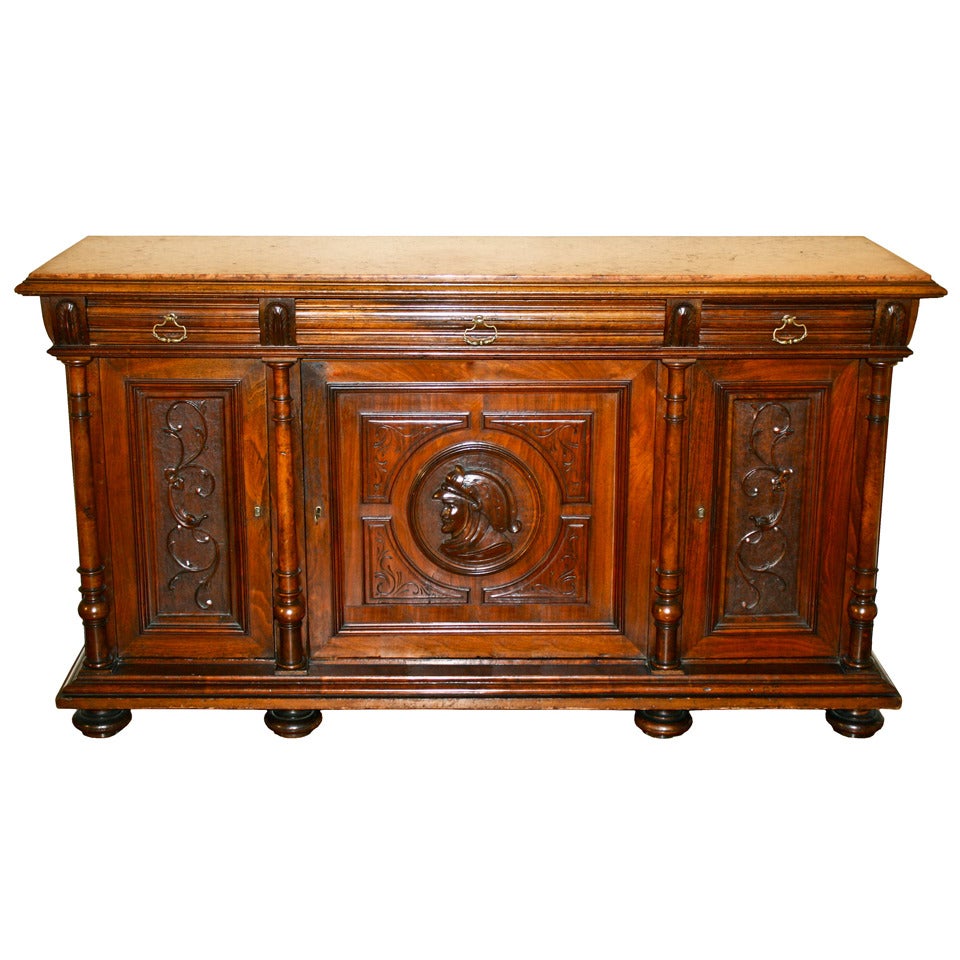 Renaissance Revival Marble-Topped Credenza For Sale