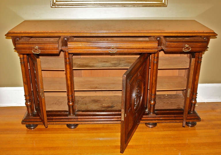 Renaissance Revival Marble-Topped Credenza In Good Condition For Sale In Woodbury, CT