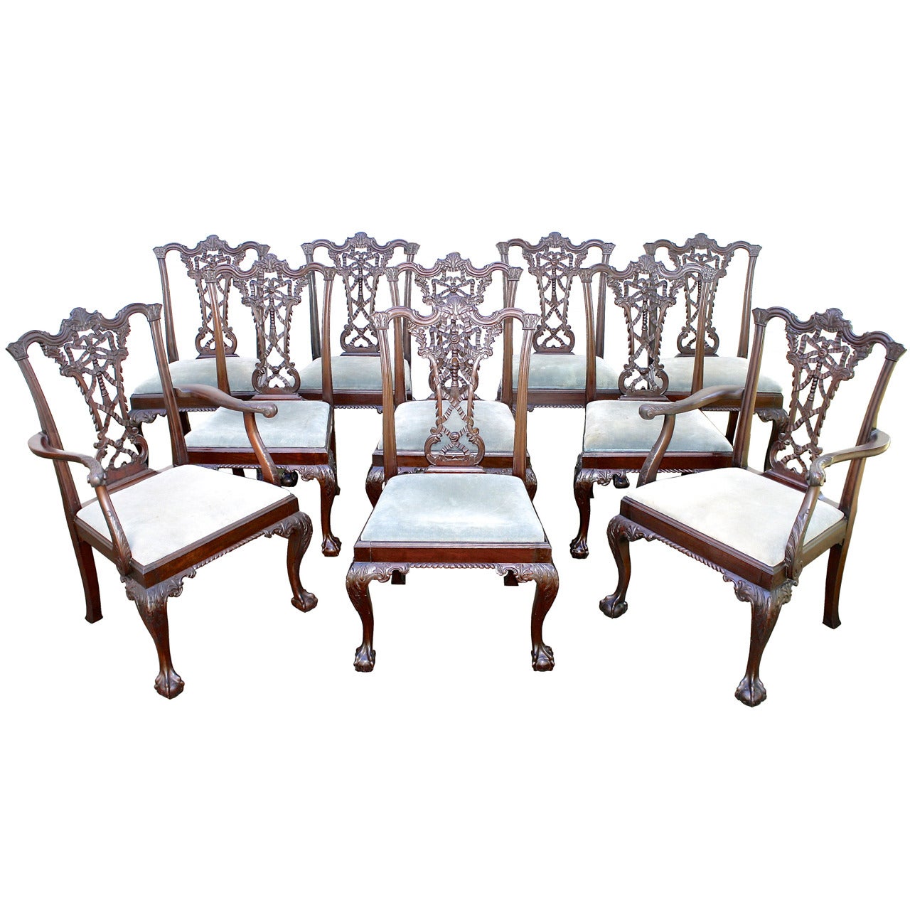 TEN Irish Chippendale Manner Mahogany Dining Chairs