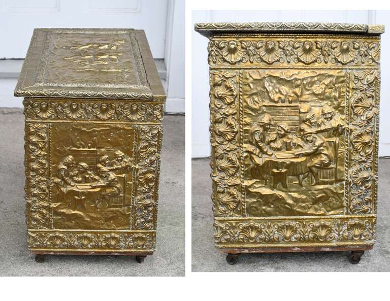 German Embossed Brass Kindling Box