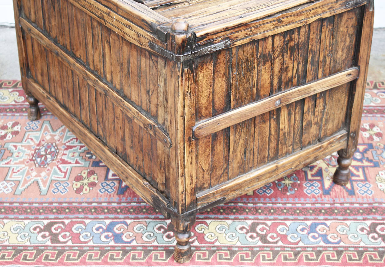 Metal Asian Footed Coffer or Kindling Box For Sale