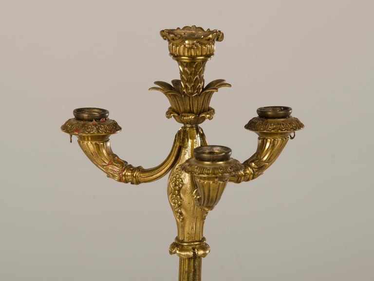 19th Century Art Nouveau Period Gilt Bronze Three Arm Candlestick, France c.1890