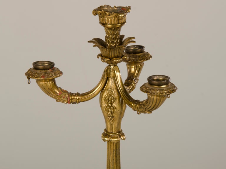 Art Nouveau Period Gilt Bronze Three Arm Candlestick, France c.1890 In Excellent Condition In Houston, TX