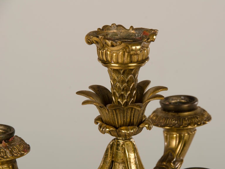 French Art Nouveau Period Gilt Bronze Three Arm Candlestick, France c.1890