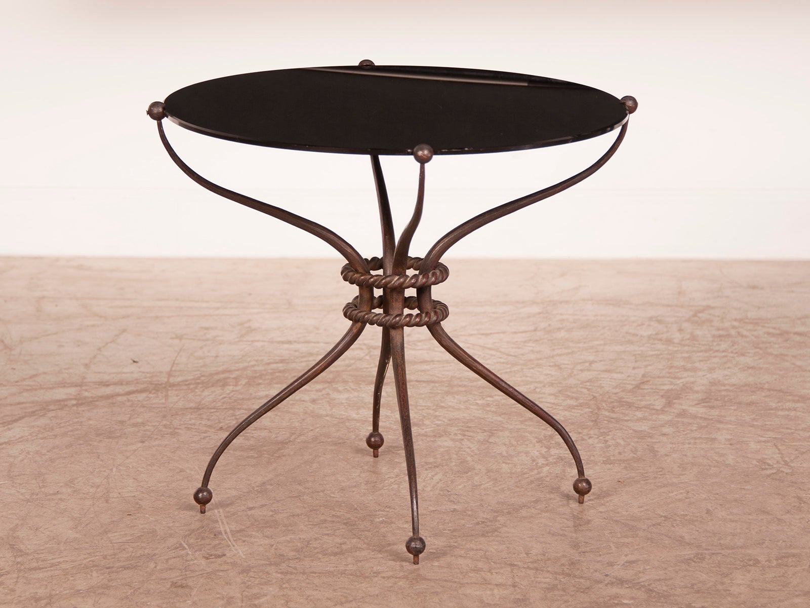 Art Moderne Vitriolite Top Hand Forged Iron Circular Table, France C.1940