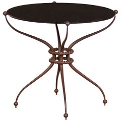 Art Moderne Vitriolite Top Hand Forged Iron Circular Table, France C.1940