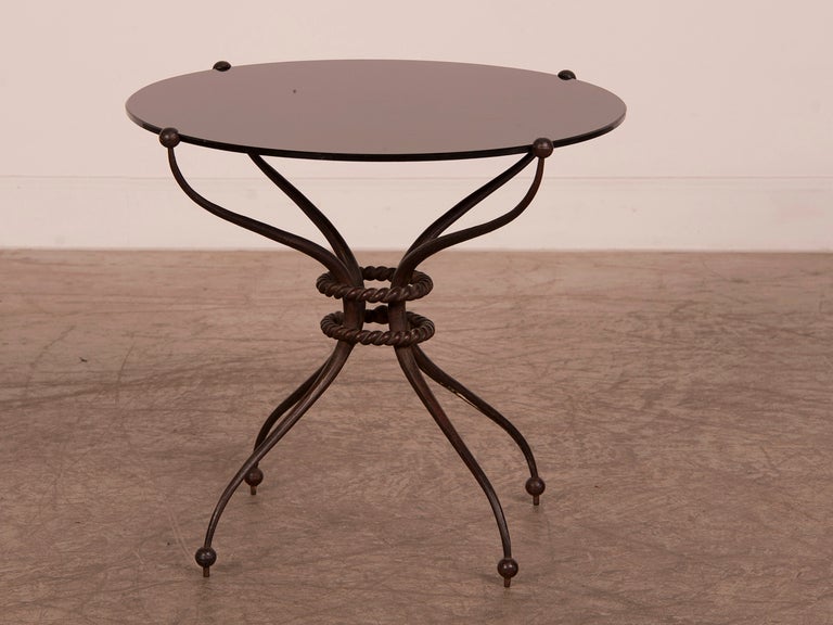 Art Moderne Vitriolite Top Hand Forged Iron Circular Table, France C.1940 In Excellent Condition In Houston, TX