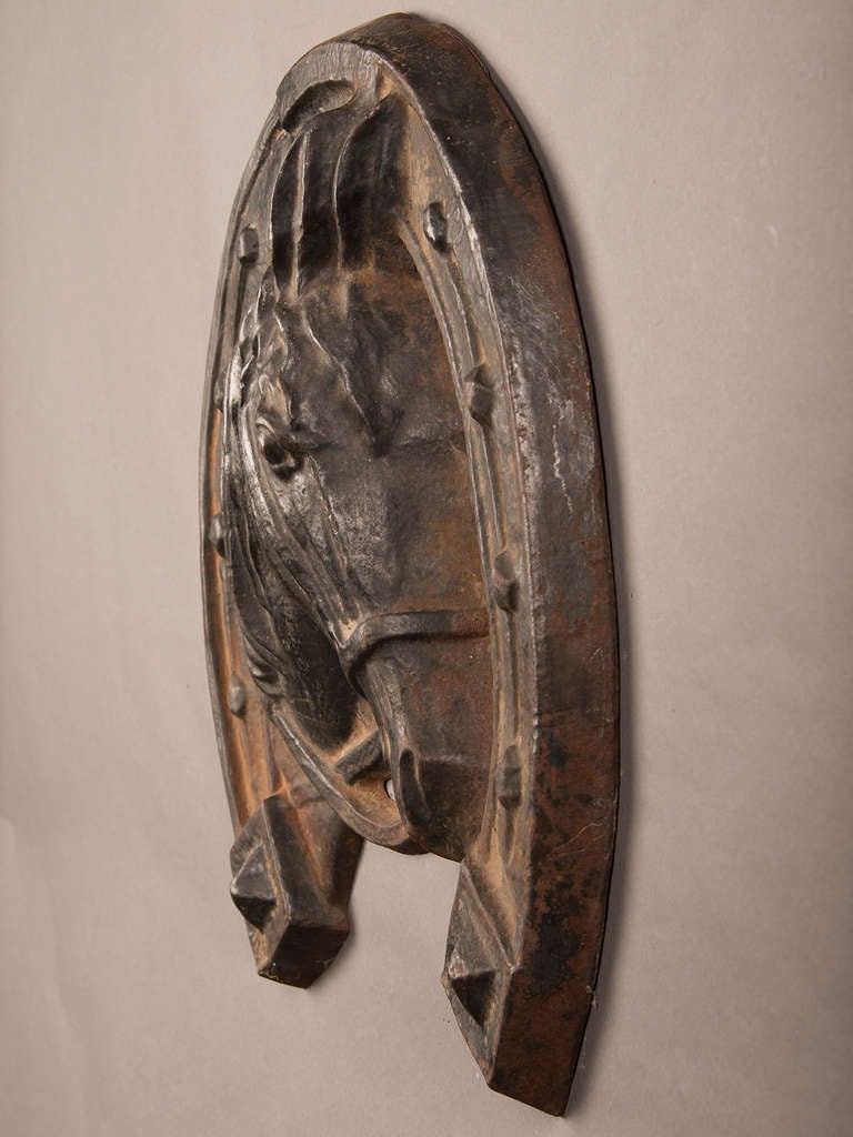  Large Antique French Cast Iron Stallion Enclosed in a Horseshoe, circa 1875 2