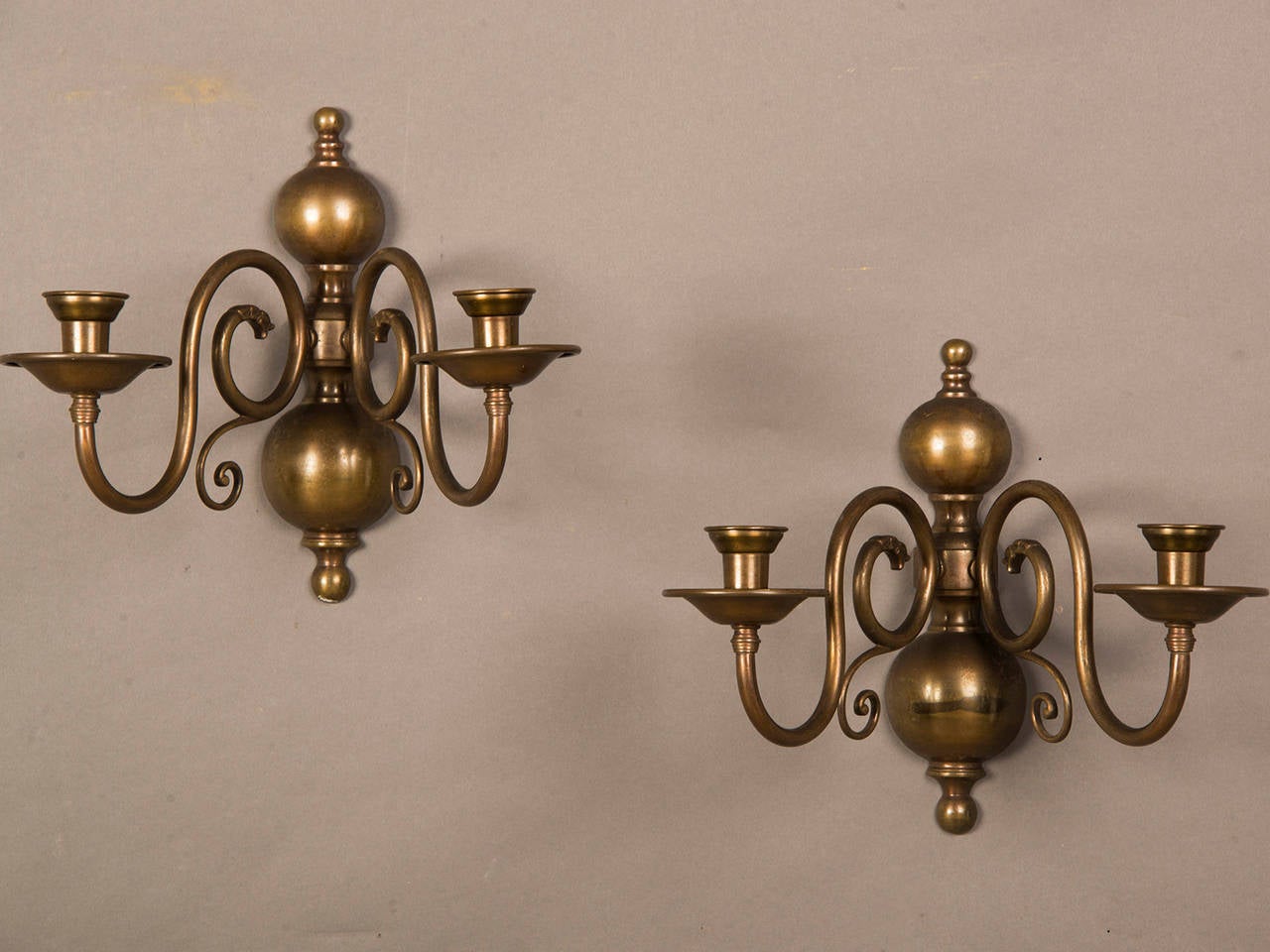 Pair of Two Antique Dutch Arm Bronze Sconces circa 1920