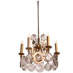 A Dazzling Vistosi Gilded Brass Chandelier From Italy C.1960