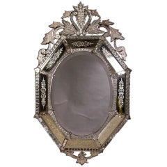 Antique A superb octagonal Venetian etched glass mirror from Murano, Italy c. 1890