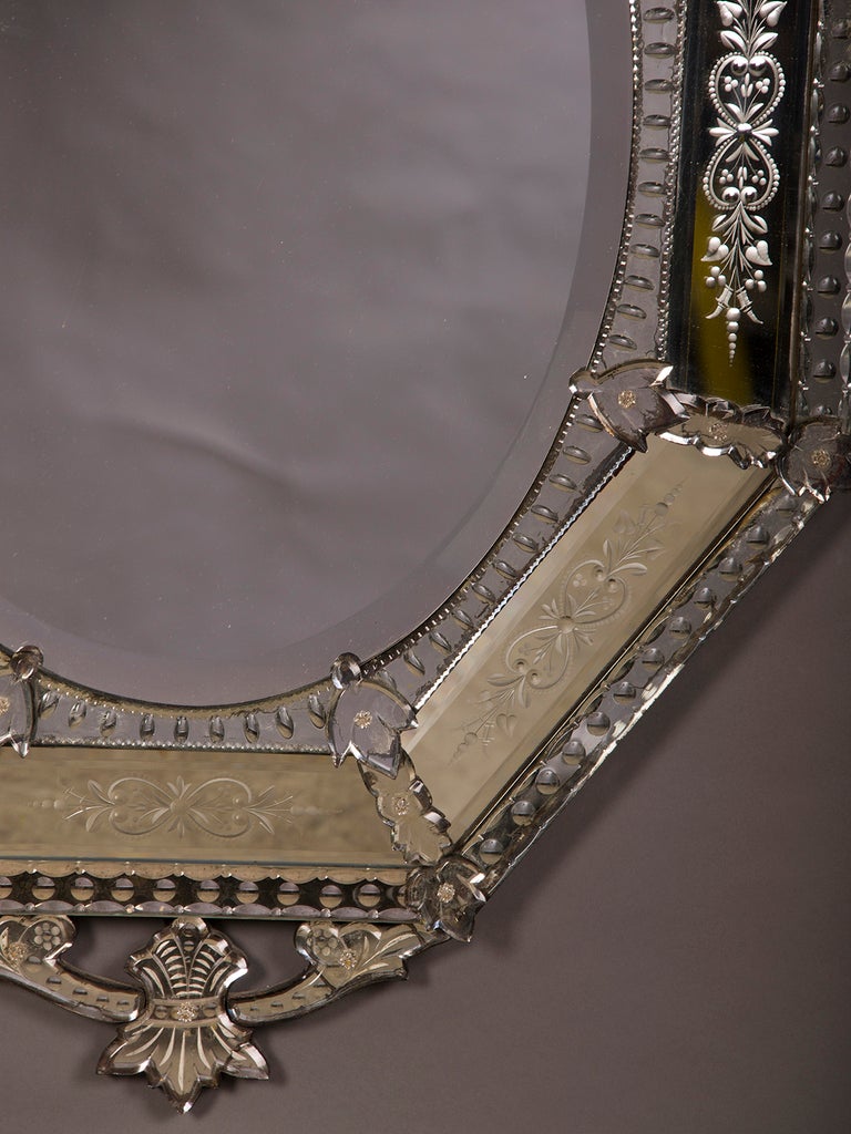 A superb octagonal Venetian etched glass mirror from Murano, Italy c. 1890 1