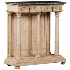 Antique French Pale Oak Console Table with Grey Marble Top circa 1880