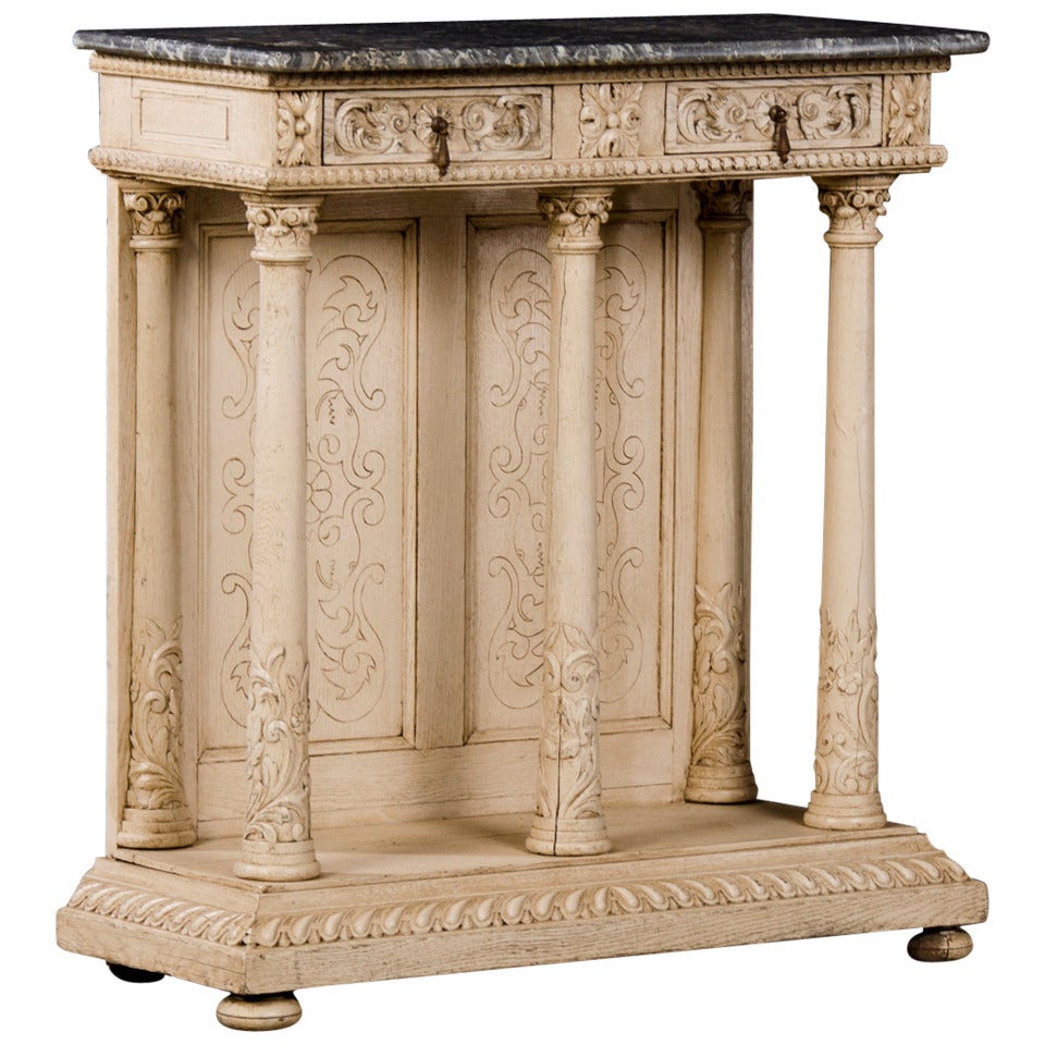 Antique French Pale Oak Console Table with Grey Marble Top circa 1880