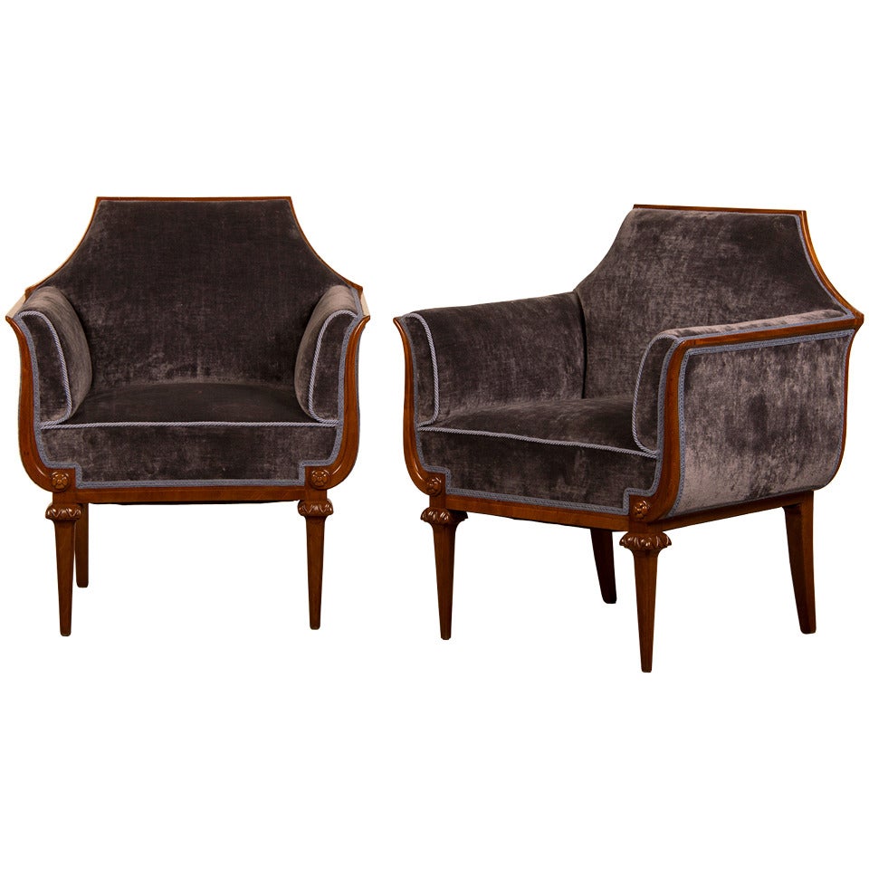 Pair Of Neoclassical Mahogany Bergeres, Italy C.1900