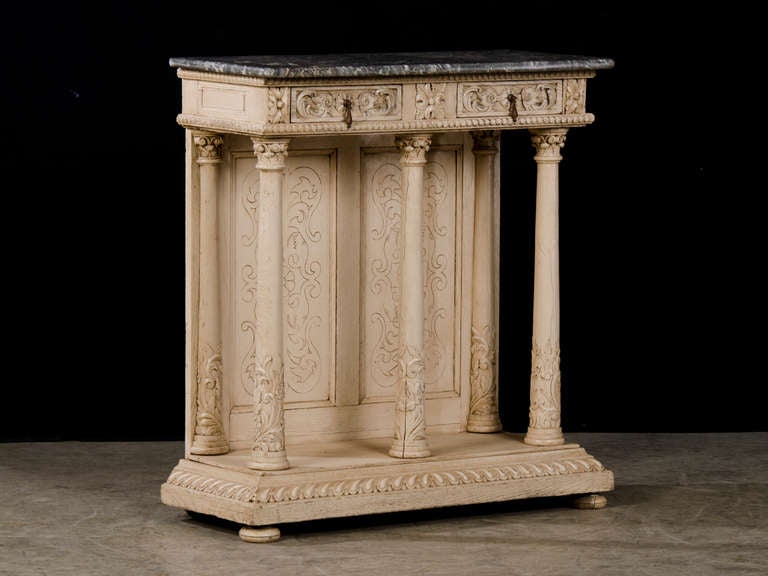 Antique French Pale Oak Console Table with Grey Marble Top circa 1880