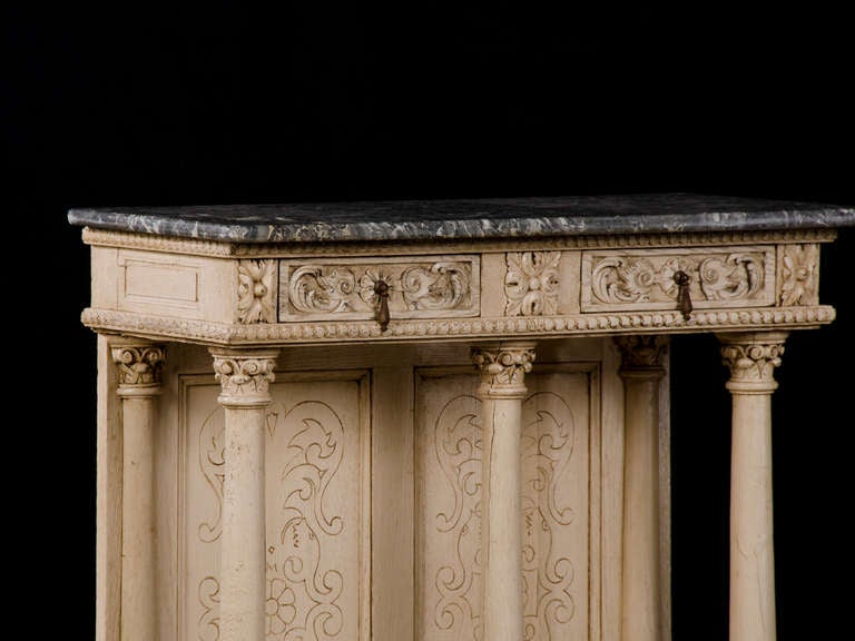 19th Century Antique French Pale Oak Console Table with Grey Marble Top circa 1880