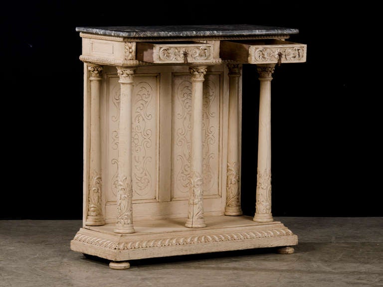 Antique French Pale Oak Console Table with Grey Marble Top circa 1880 2