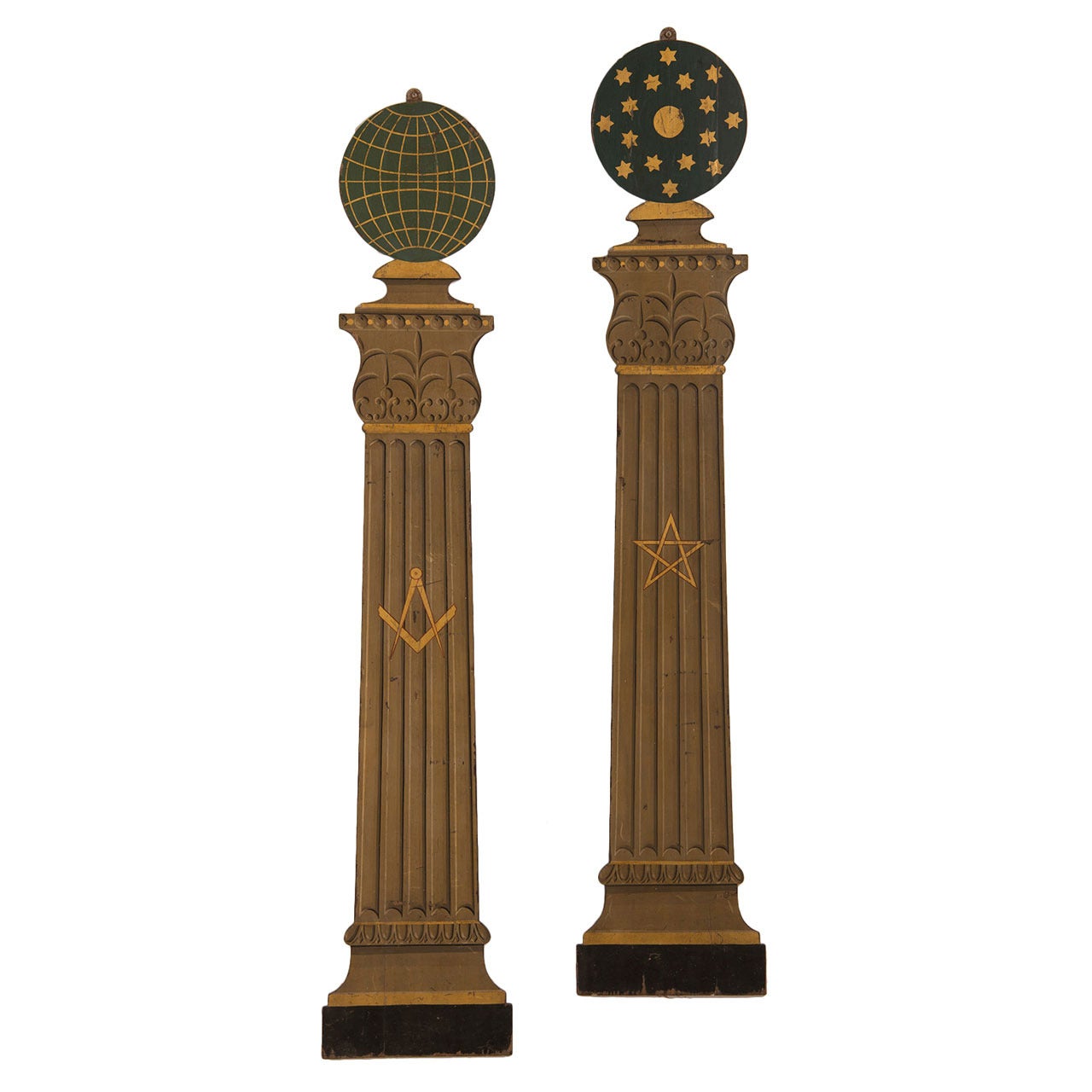 Pair of Masonic Order Plaques Shaped like Classical Columns English circa 1910 For Sale