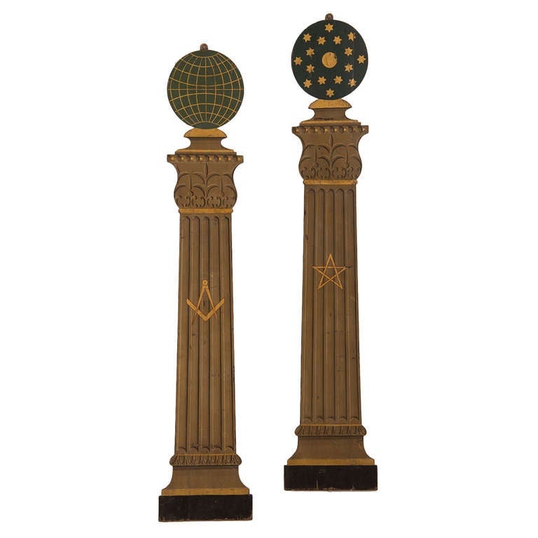 Pair of Masonic Order Plaques Shaped like Classical Columns English