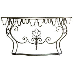 Forged Iron Painted Console Table, Marble Top, France, circa 1900