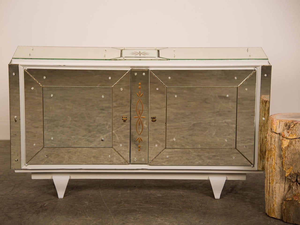 Art Deco Vintage French Art Moderne Mirrored Cabinet Buffet, Two Doors circa 1940