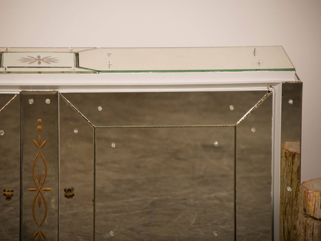 Vintage French Art Moderne Mirrored Cabinet Buffet, Two Doors circa 1940 2