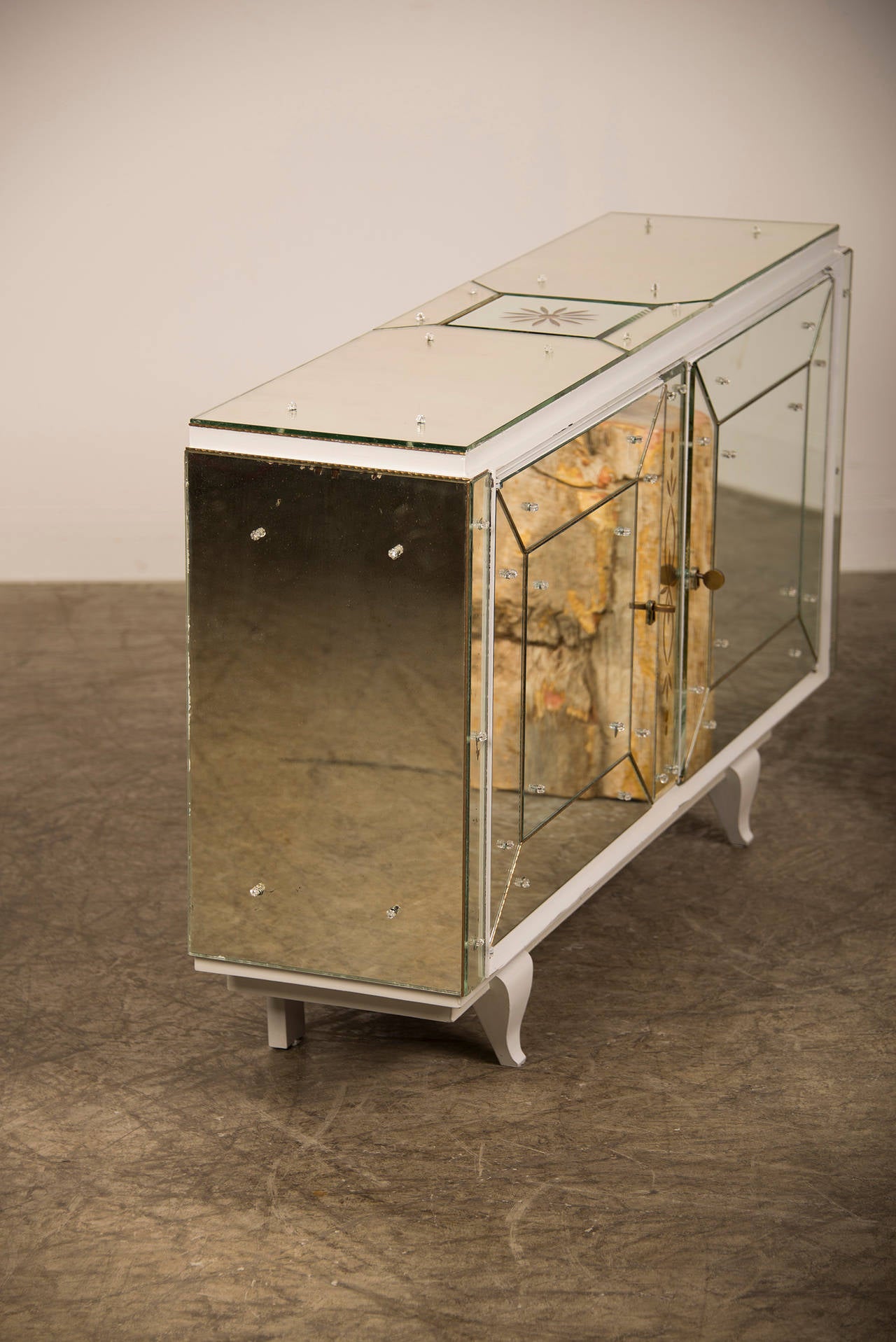 Vintage French Art Moderne Mirrored Cabinet Buffet, Two Doors circa 1940 3