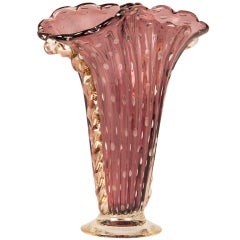 Barovier and Toso Amethyst, Cranberry and Gold Hand Blown Vase, Italy C.1960