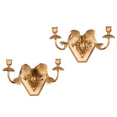 Used Pair of Art Moderne Period Bronze Dore Two Arm Sconces France circa 1940