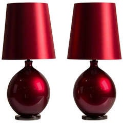 Vintage Pair Burmese Ruby Glass Vessels, Italy c.1940, Mounted as Lamps