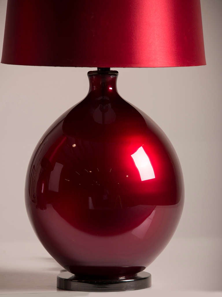 Mid-20th Century Pair Burmese Ruby Glass Vessels, Italy c.1940, Mounted as Lamps