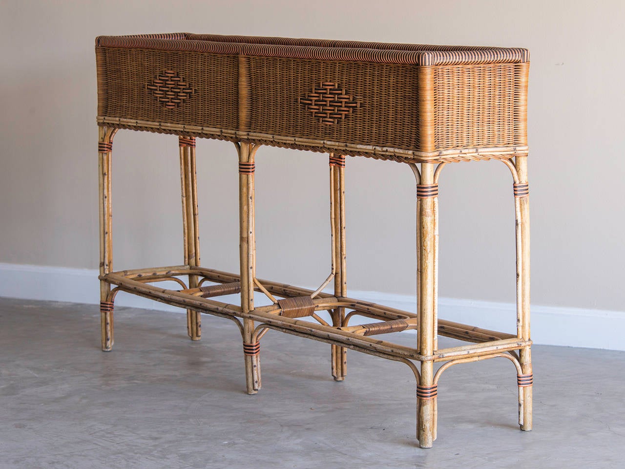 Vintage Bamboo and Woven Rattan Grand Scale Jardiniere, France circa 1940 1