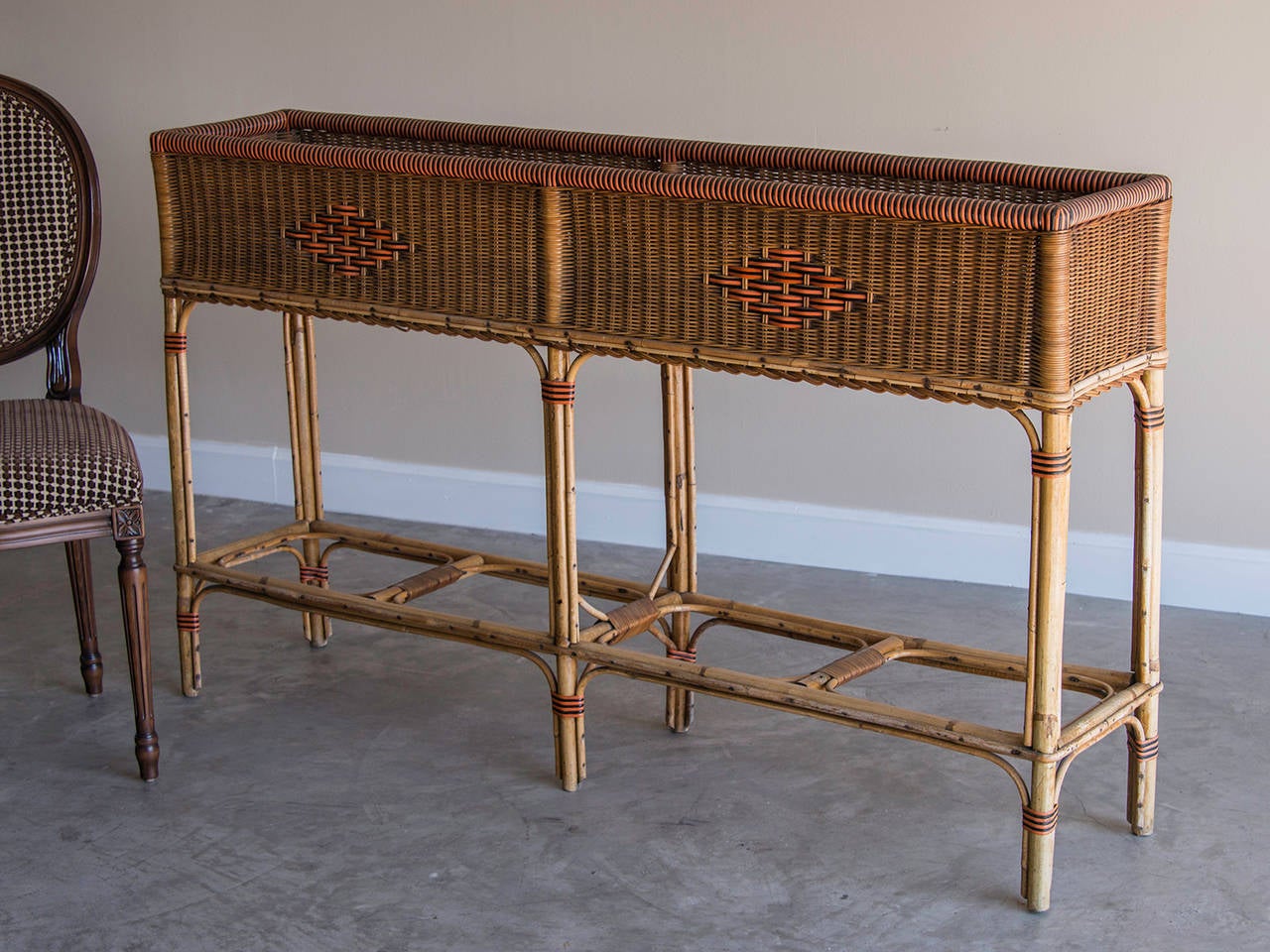 Vintage Bamboo and Woven Rattan Grand Scale Jardiniere, France circa 1940 3