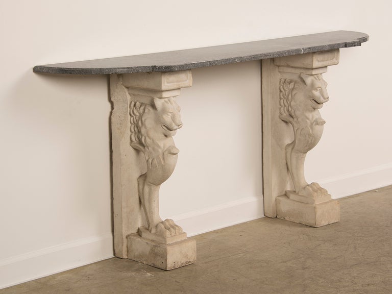 Receive our new selections direct from 1stdibs by email each week. Please click “Follow Dealer” button below and see them first!

A dramatic antique French 19th century marble slab mounted on a pair of early 20th century stone lion monopodia