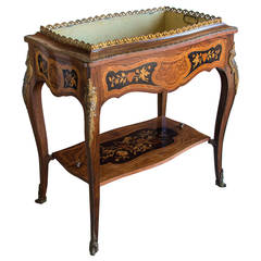 Antique Louis XV Style Marquetry Inlaid Jardiniere, Tray Top, France, circa 1870