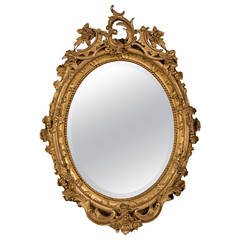 Gilded Oval Mirror from Belle Epoque Period France circa 1890 (32"w x 45"h)