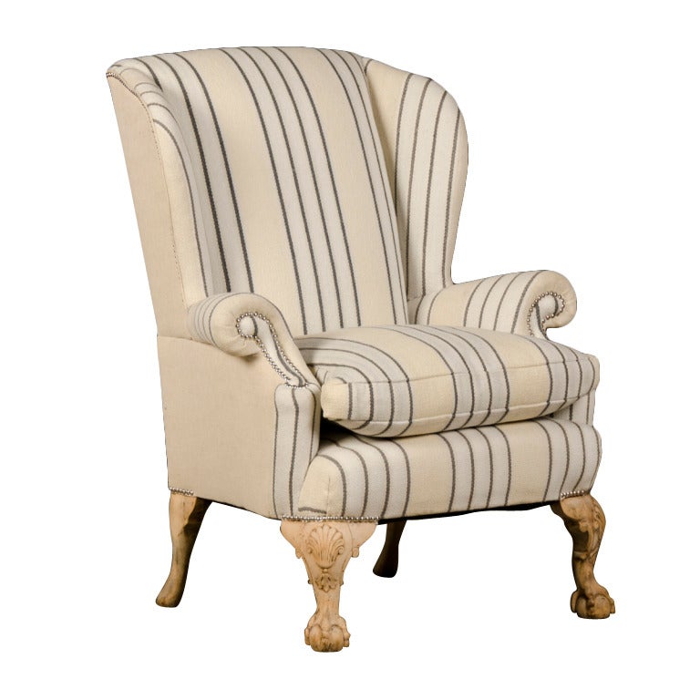 Chippendale Style Carved Pale Mahogany Antique English Wing Chair, circa 1880 For Sale
