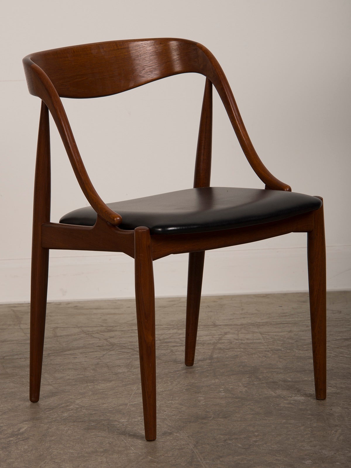 Set Six Teak Armchairs with Leather Seats by Søborg Møbelfabrik, Denmark 1