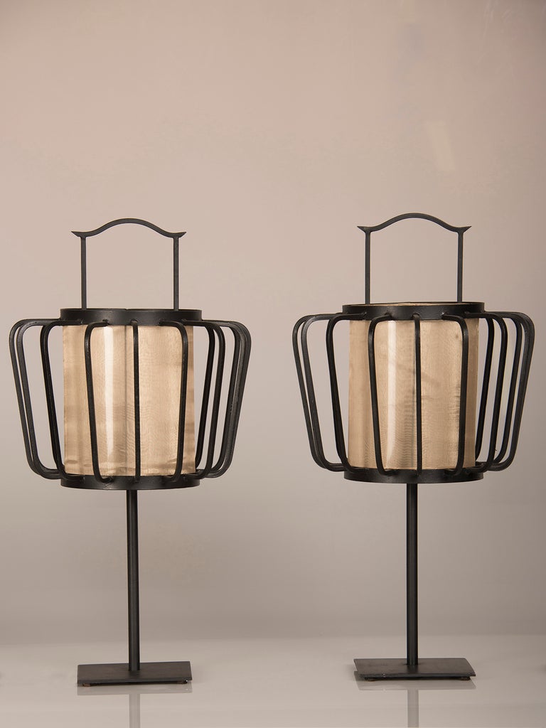 Japanese Style Iron Lanterns Wired as Lamps Found In France