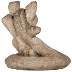 A Cast Composite Stone Garden Sculpture Of A Coiled Serpent From France C. 1930.