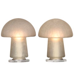 A Pair Of Blown Glass And Lucite Mushroom Shaped Custom Lamps From Italy C 1970.