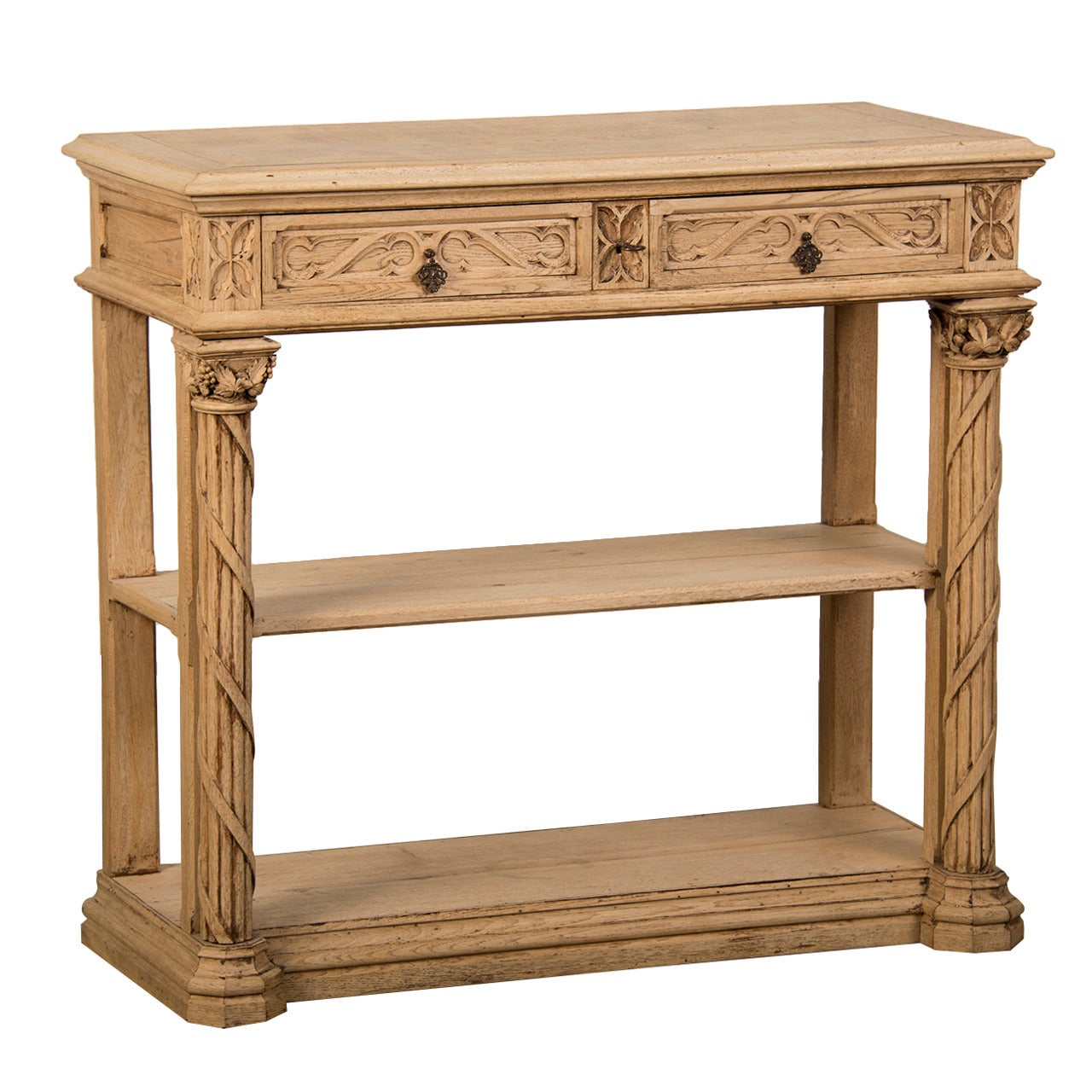 Renaissance Style Carved Pale Oak Desserte, France circa 1880