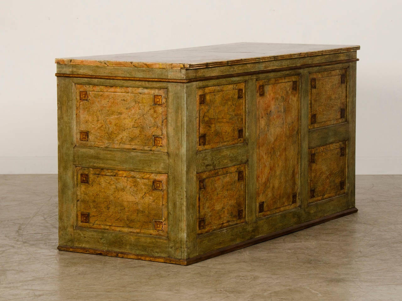 Antique French Painted Nine Drawer Louis XVI Style Chest, Architectural Detailin In Excellent Condition In Houston, TX
