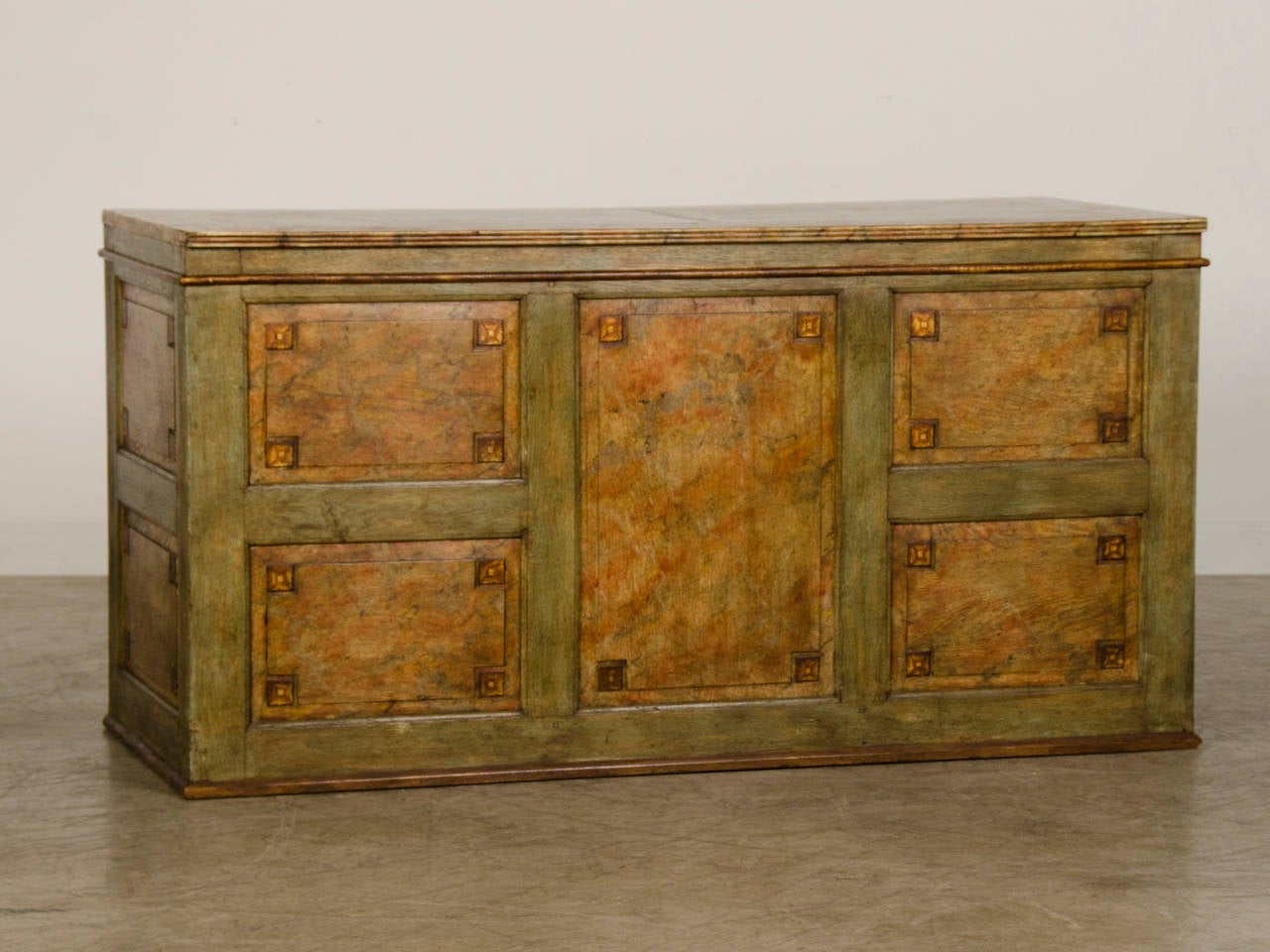 Late 19th Century Antique French Painted Nine Drawer Louis XVI Style Chest, Architectural Detailin