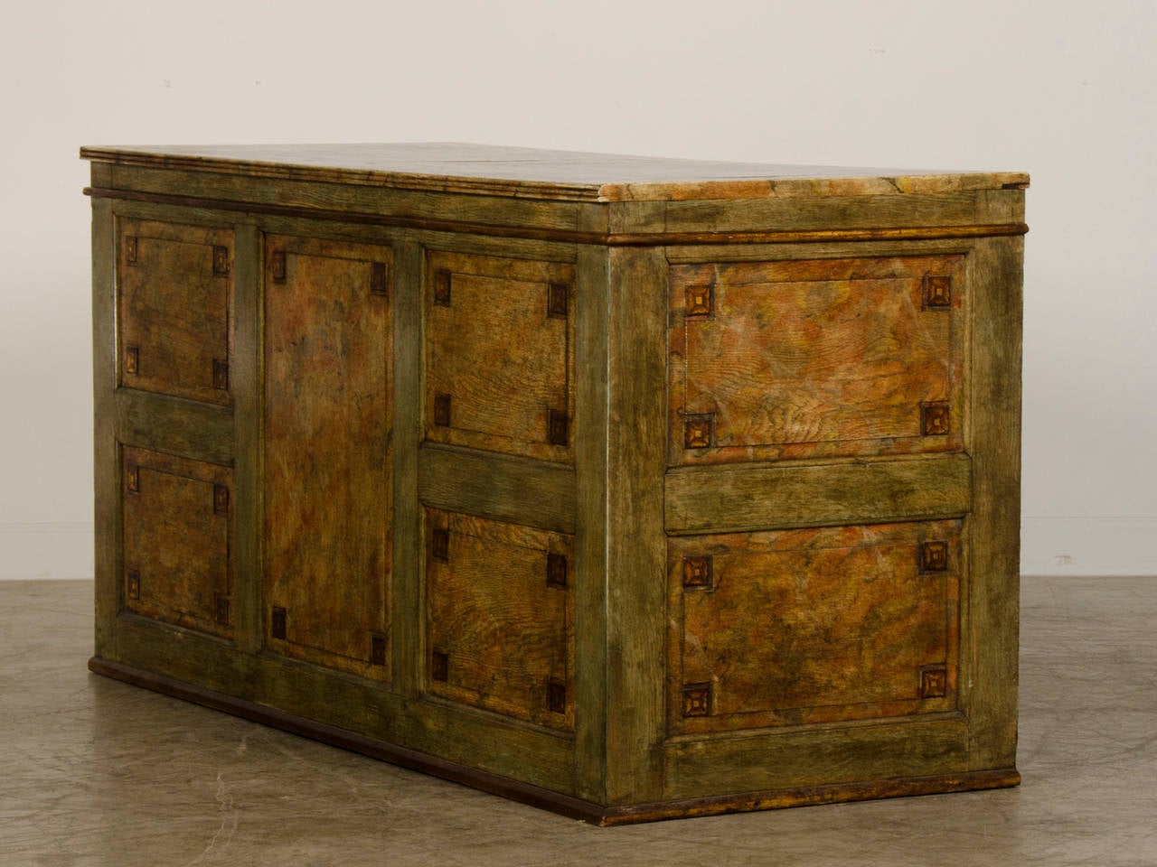 Iron Antique French Painted Nine Drawer Louis XVI Style Chest, Architectural Detailin